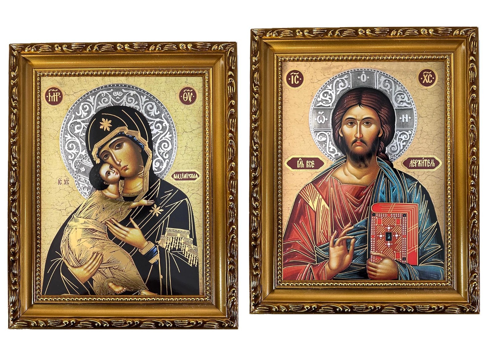 Virgin of Vladimir & Christ Framed Icon Set